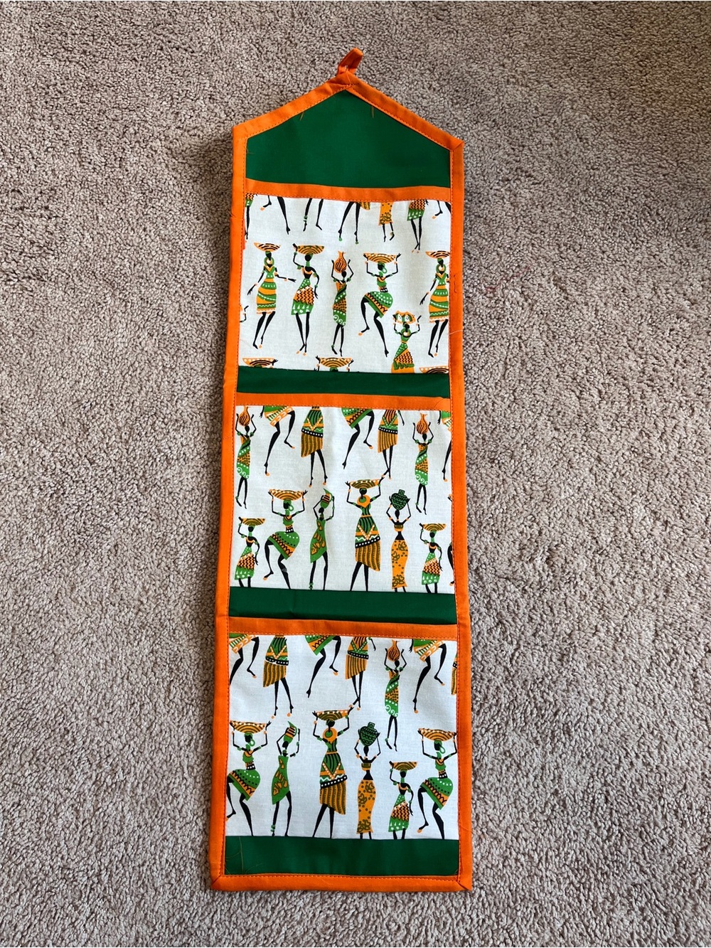 African Print 3 Pocket Wall Hanging Handmade Organizer Fabric Storage 31x9.5 New